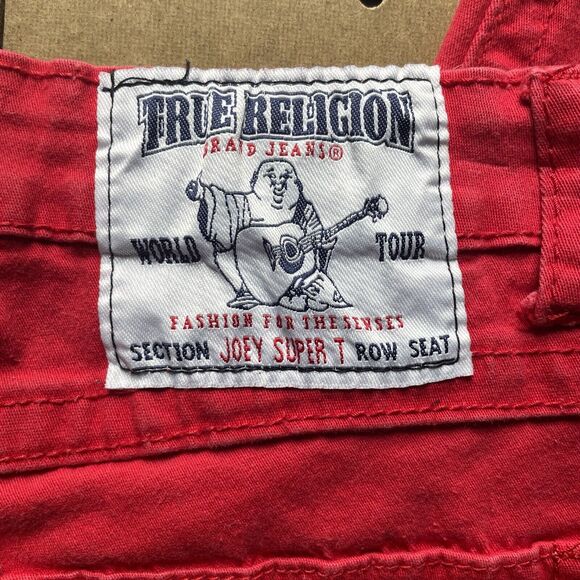 True Religion Joey Super T Stitch Jeans Womens Size 28x29 Red Skinny USA Made - Picture 10 of 13
